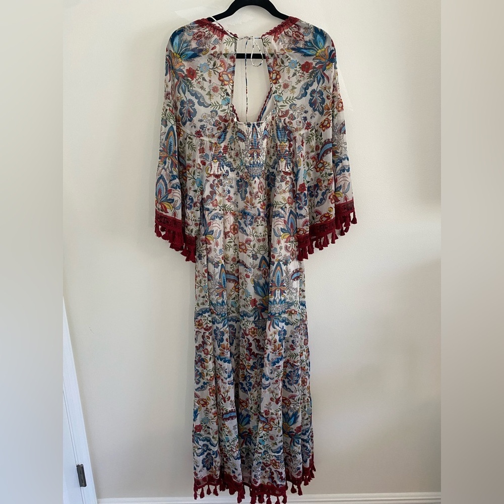 Alice + Olivia Alexandria Floral-Print Maxi Dress Bell Sleeve Fringe Size 8 - Picture 5 of 13